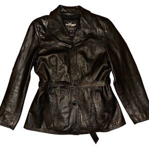 Wilsons Leather Maxima Black Genuine Leather Blazer Jacket Women's M with Belt
